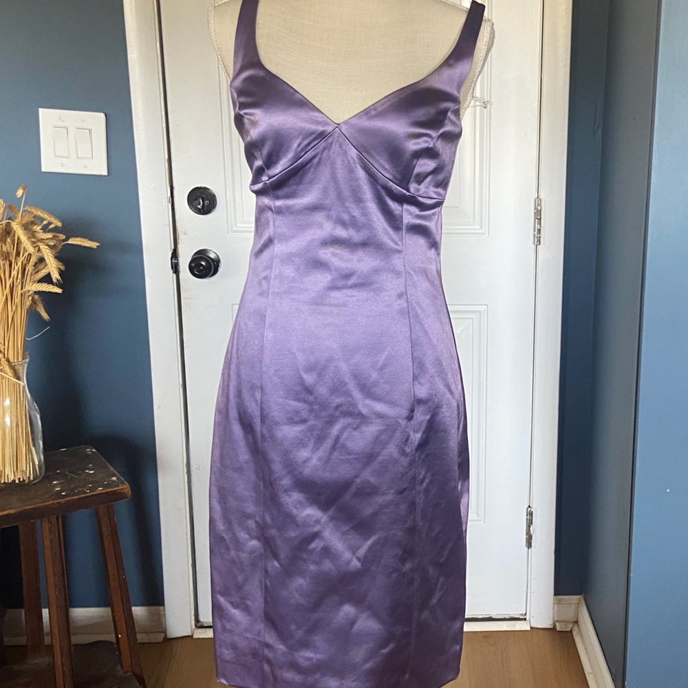 Satin Purple Slip Maxi Dress with V-Neck Straps